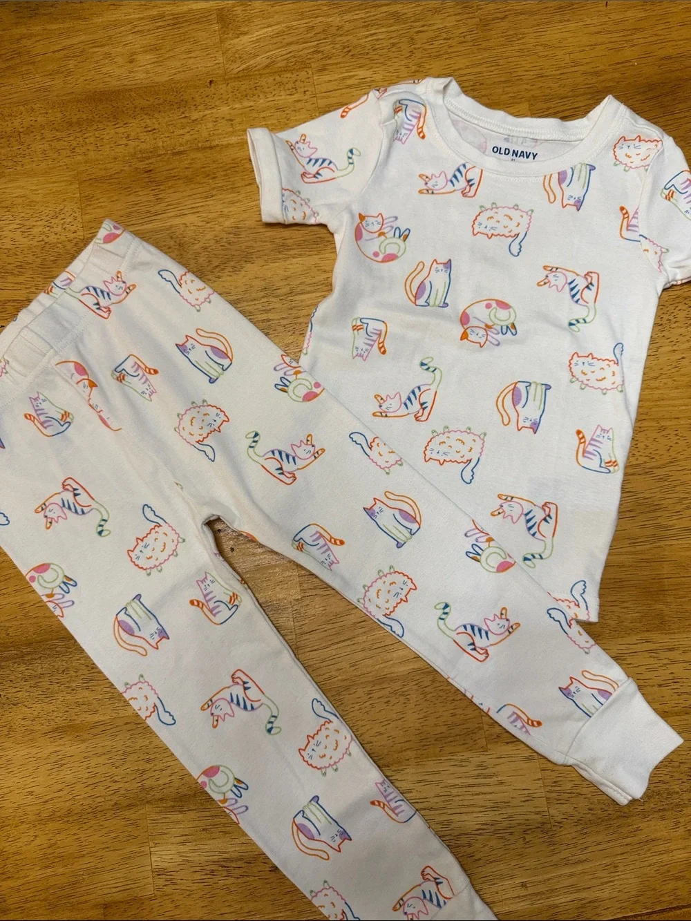 Old Navy White Pajama Top with Multicolor Cat Print